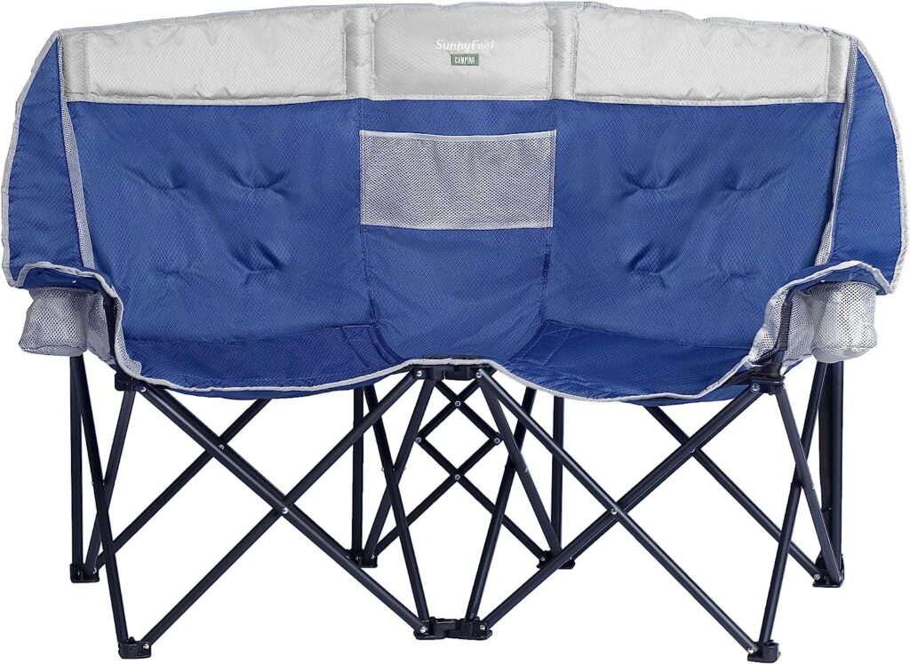 SUNNYFEEL Folding Double Camping Chair, Portable Duo Loveseat Chair, Padded Foldable Lawn Chairs with Cup Holder for Beach/Outdoor/Travel/Picnic, Fold Up Camp Chairs for Adults Heavy Duty 2 Person