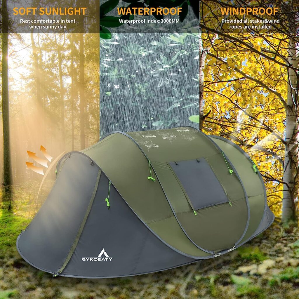 6 Person Easy Pop Up Tent Waterproof Windproof Automatic Setup Double Layer Instant Big Family Tents for Camping,Hiking  Traveling Outdoor
