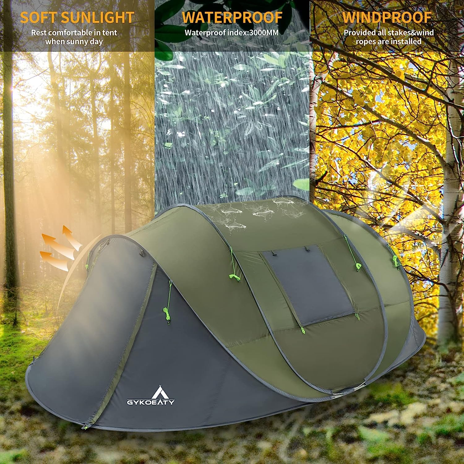 6 Person Easy Pop Up Tent Waterproof Windproof Automatic Setup Double ...