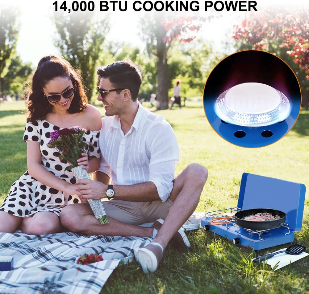 Camplux Propane Camping Stove 2 Burner, Portable Gas Stoves with Regulator for Outdoor Cooking Total Power at 14,000 BTU