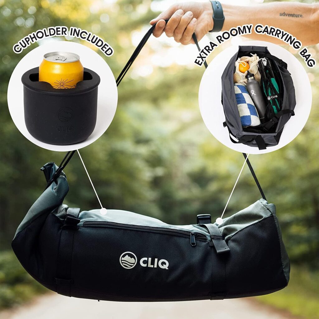 CLIQ High Back Camping Chair, Ultimate Comfort with Pillow, Cupholder  Carry Bag, Quick Setup Folding No Parts, 350lbs Support Durable Aircraft Grade Aluminum Beach Chair