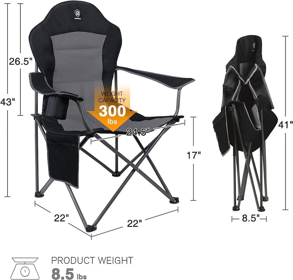 Ever Advanced Folding Camping Chair for Outside High Back Padded Oversized Lawn Chairs Folding Lightweight Sturdy Steel Portable Outdoor Camp Chair for Adults