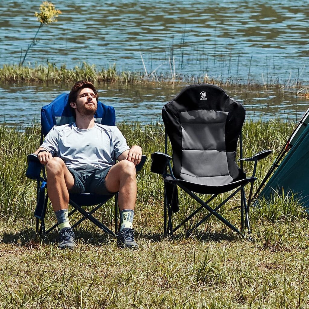 Ever Advanced Folding Camping Chair for Outside High Back Padded Oversized Lawn Chairs Folding Lightweight Sturdy Steel Portable Outdoor Camp Chair for Adults