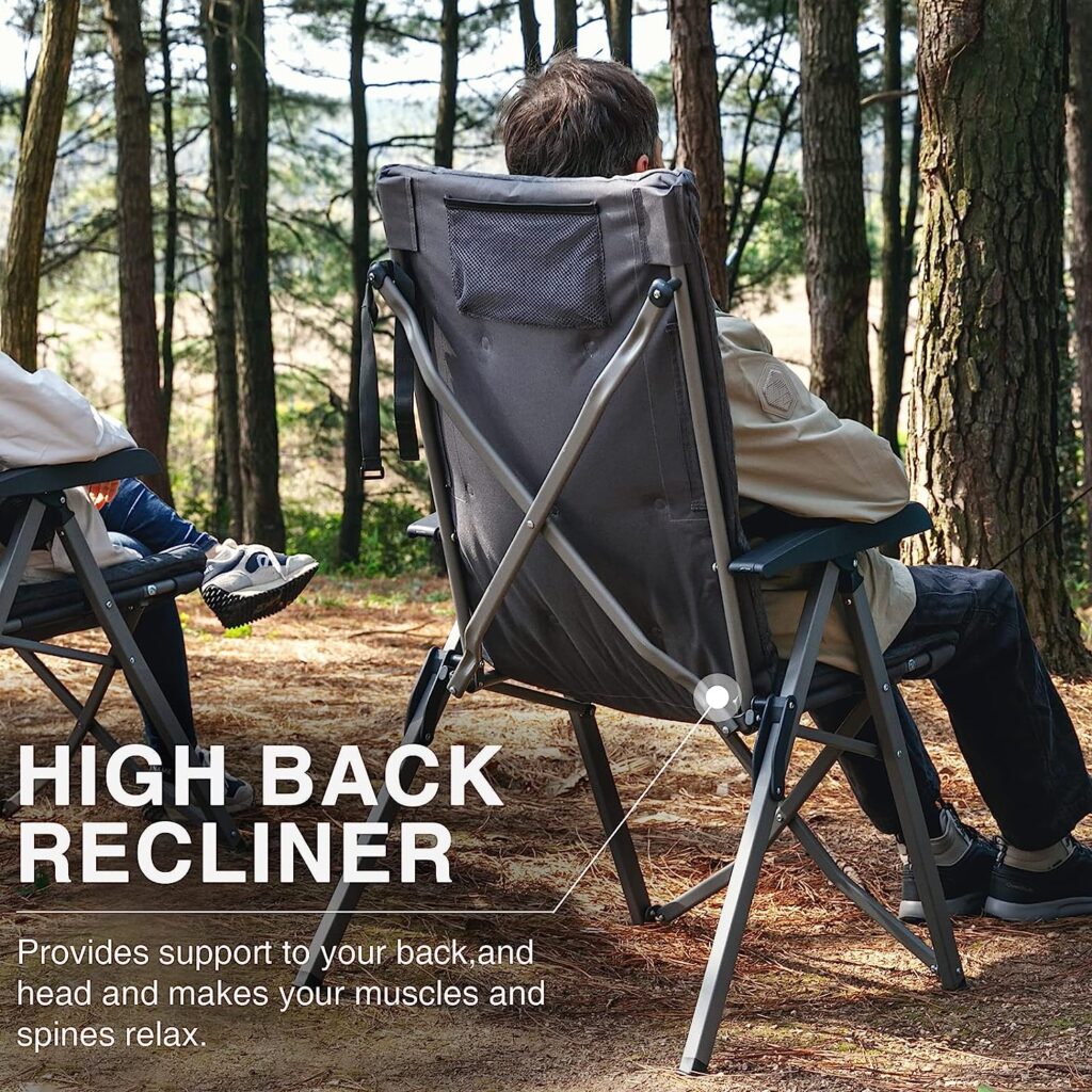 EVER ADVANCED Folding Camping Recliner Chair Fully Padded with Adjustable High Back Support Portable for Adults Patio Reclining Chair