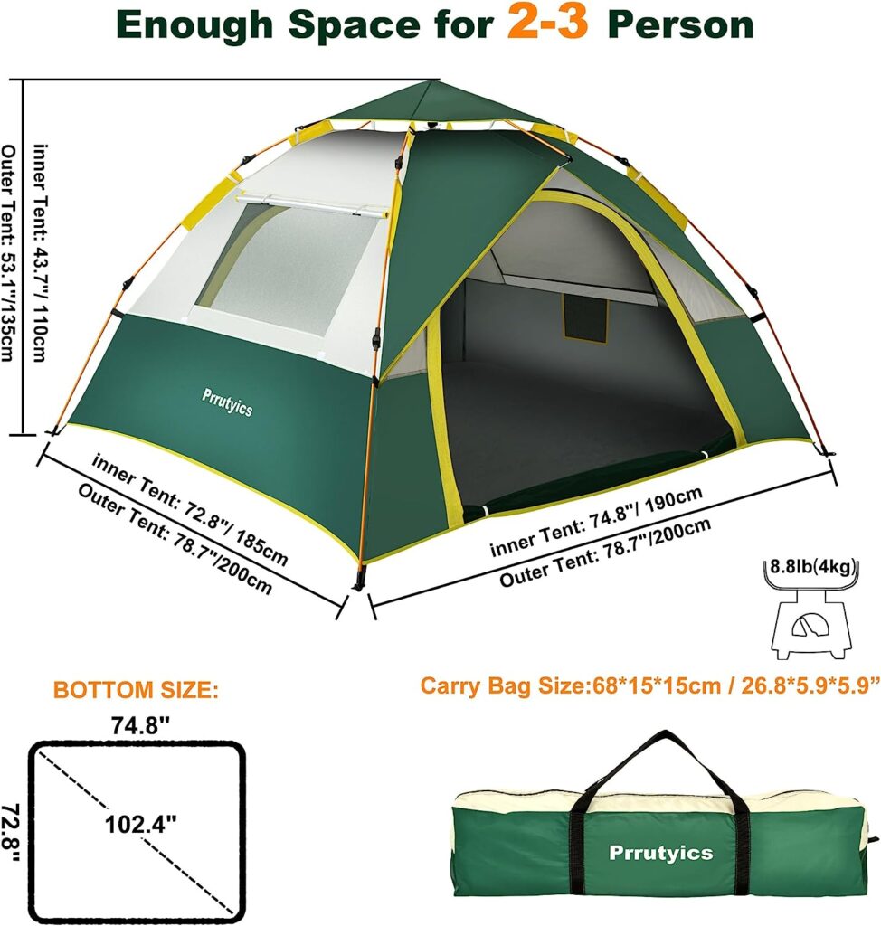 Prrutyics Pop Up Tent,Instant Tents for Camping 60s Setup,2-4 Person Camping Tent Automatic 4 Seasons Waterproof Family Dome Tent for Backpacking,Hiking,Double Layers