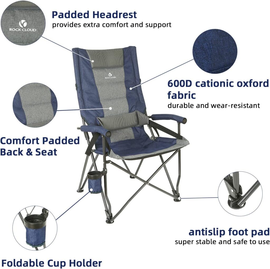 ROCK CLOUD Folding Camping Chair Lumbar Support Padded Camp Chairs Outdoor for Lawn Hiking Fishing Sports