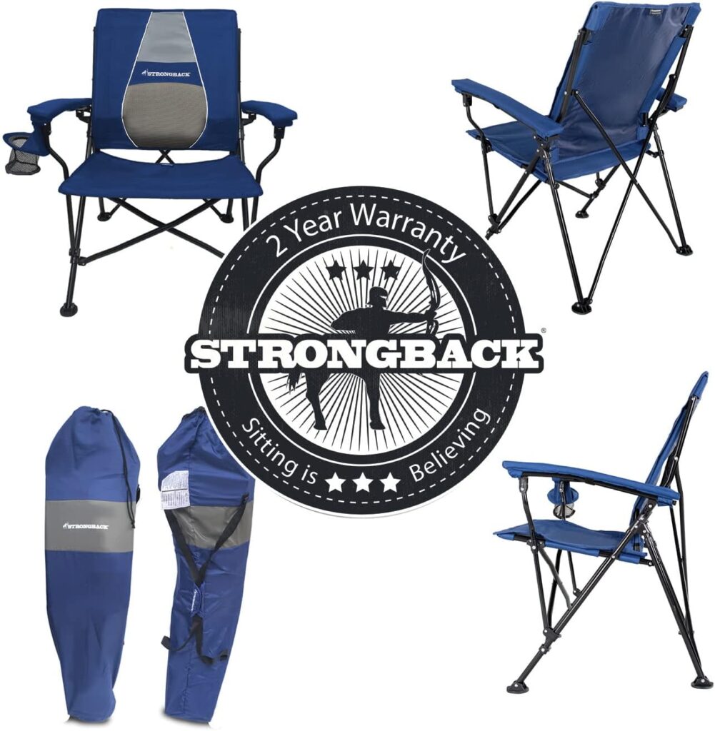 STRONGBACK Elite 2.0 Adult Camping Chair with Lumbar Support and Carry Bag, Navy/Grey
