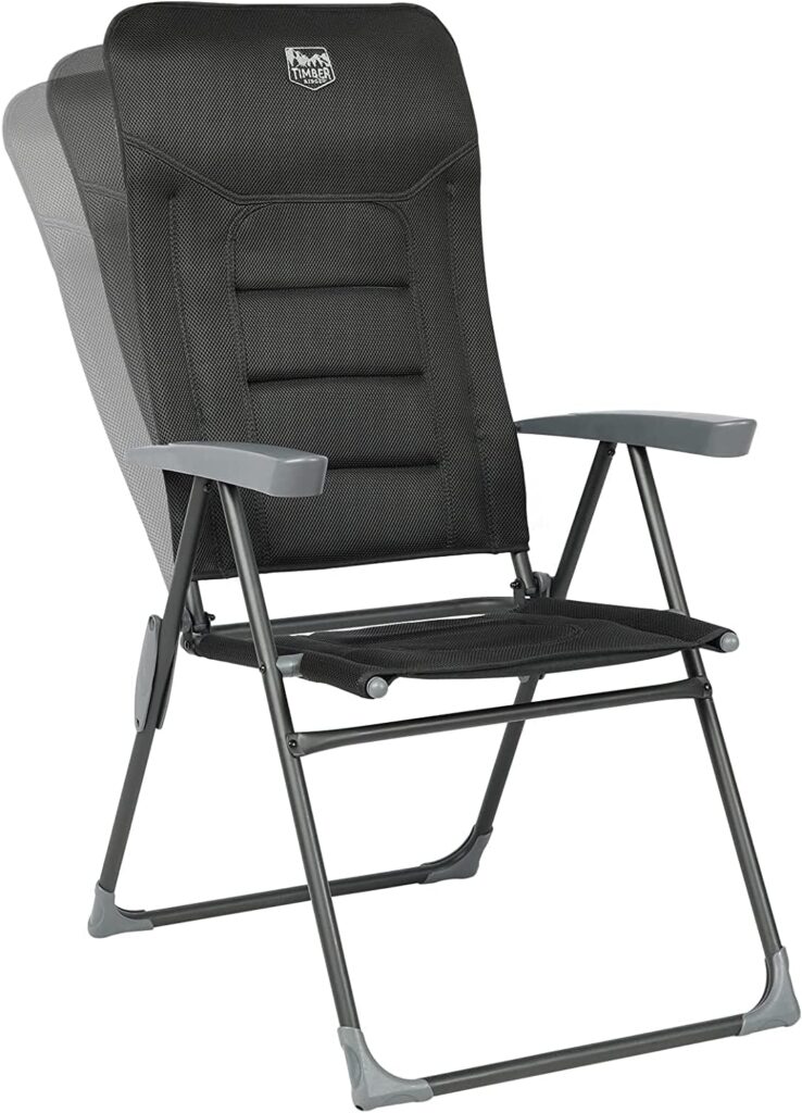 TIMBER RIDGE Foldable Lawn 7-Level Adjustable High Back for Adults Lightweight Aluminum Padded Outdoor Chair, Heavy Duty Supports 300 LBS, Black-1 Pack