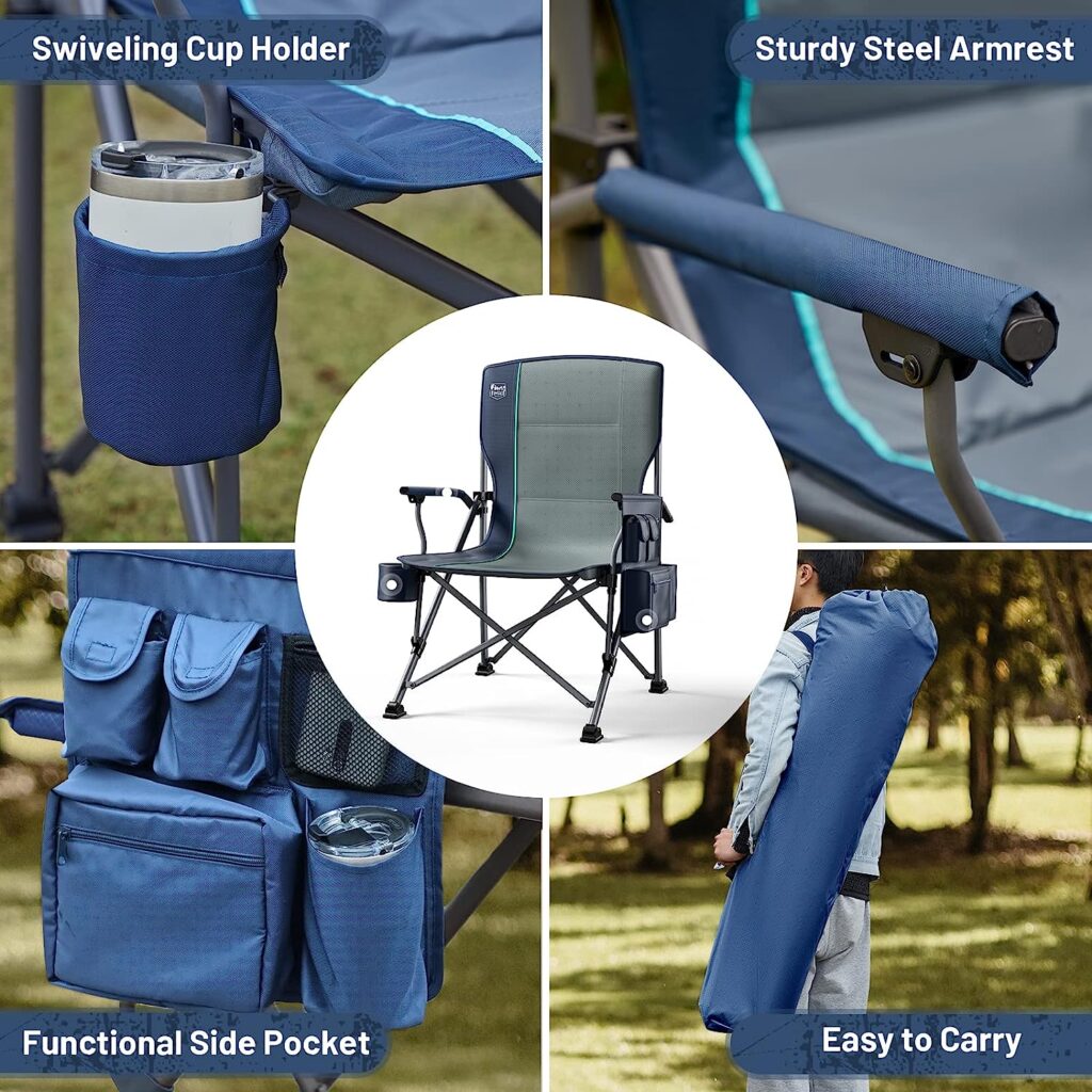 TIMBER RIDGE Oversized Folding Camping Chair High Back Heavy Duty for Adults Support up to 500lbs with Cup Holder, Side Pocket