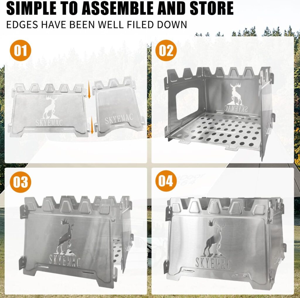 Camping Wood Burning Stove Portable - Folding Camp Stove Collapsible Backpacking Stove Stainless Steel Campfire Stove Outdoor Cooking Foldable Lightweight Stove for Picnic Hiking BBQ