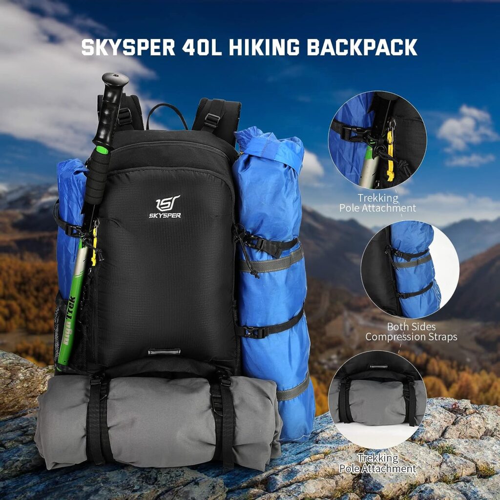 SKYSPER Hiking Backpack 40L Waterproof Camping Backpack Lightweight Hiking Daypack, Travel Back Pack for Men Women
